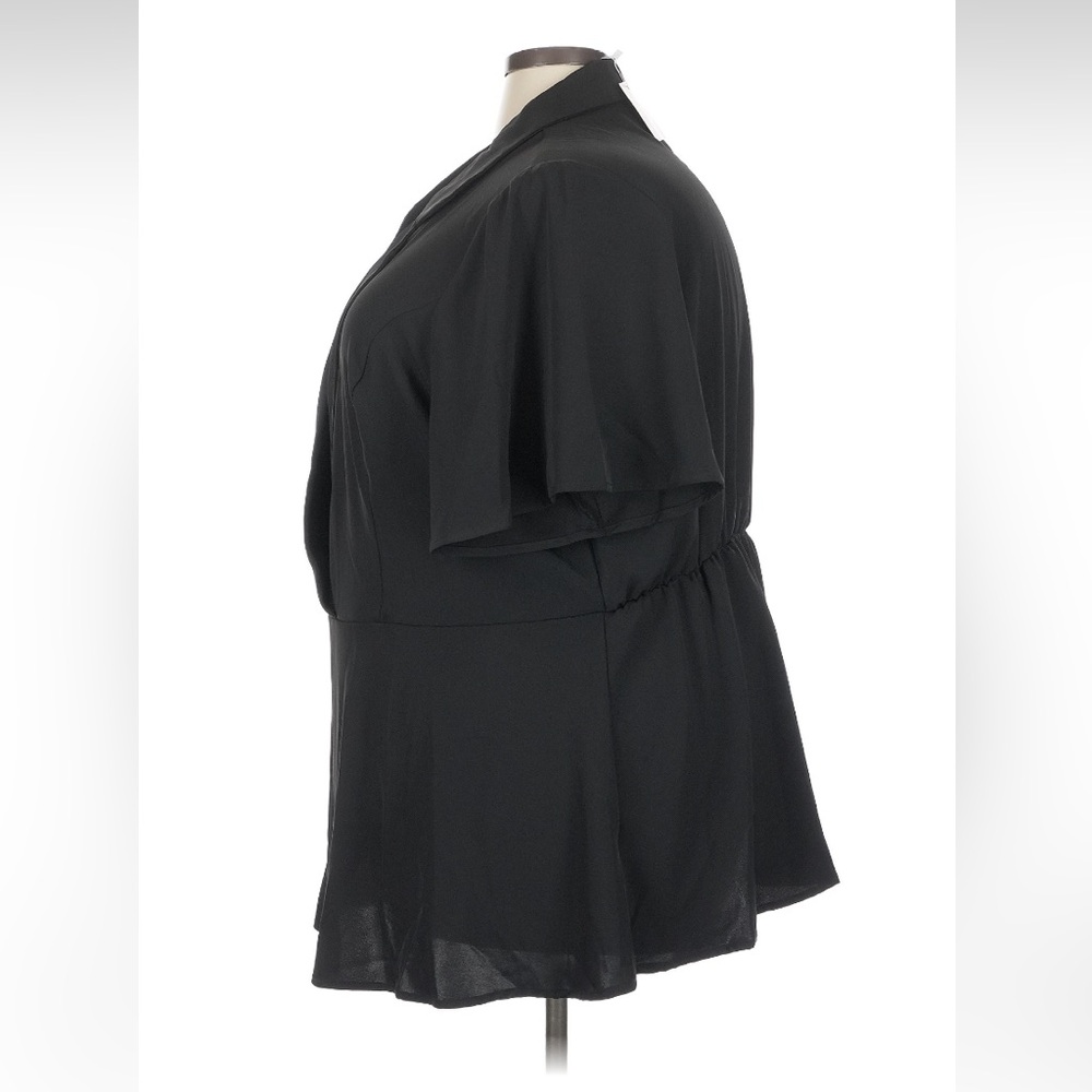 Bloomchic Women's Black Size 26 Blouse Short Sleeve Collar V Neck NWT Plus Size - Picture 5 of 6